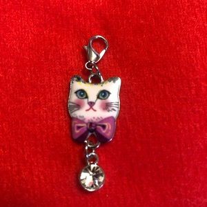 NWT, Handmade by A Charmed Life. Pink & Silver Enamel Kitty Zipper Pull.